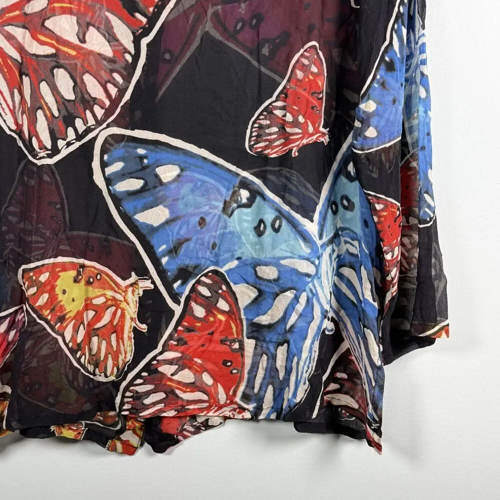 David Dart Silk Top Butterly Semi Sheer Button Up Size 1X USA Festival Vintage